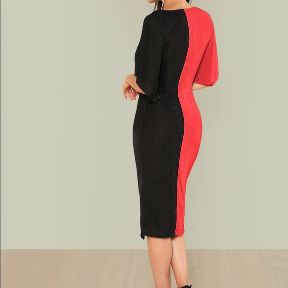 🆕Red/Black 2 tone twist front dress w/front slit - Picture 4 of 6